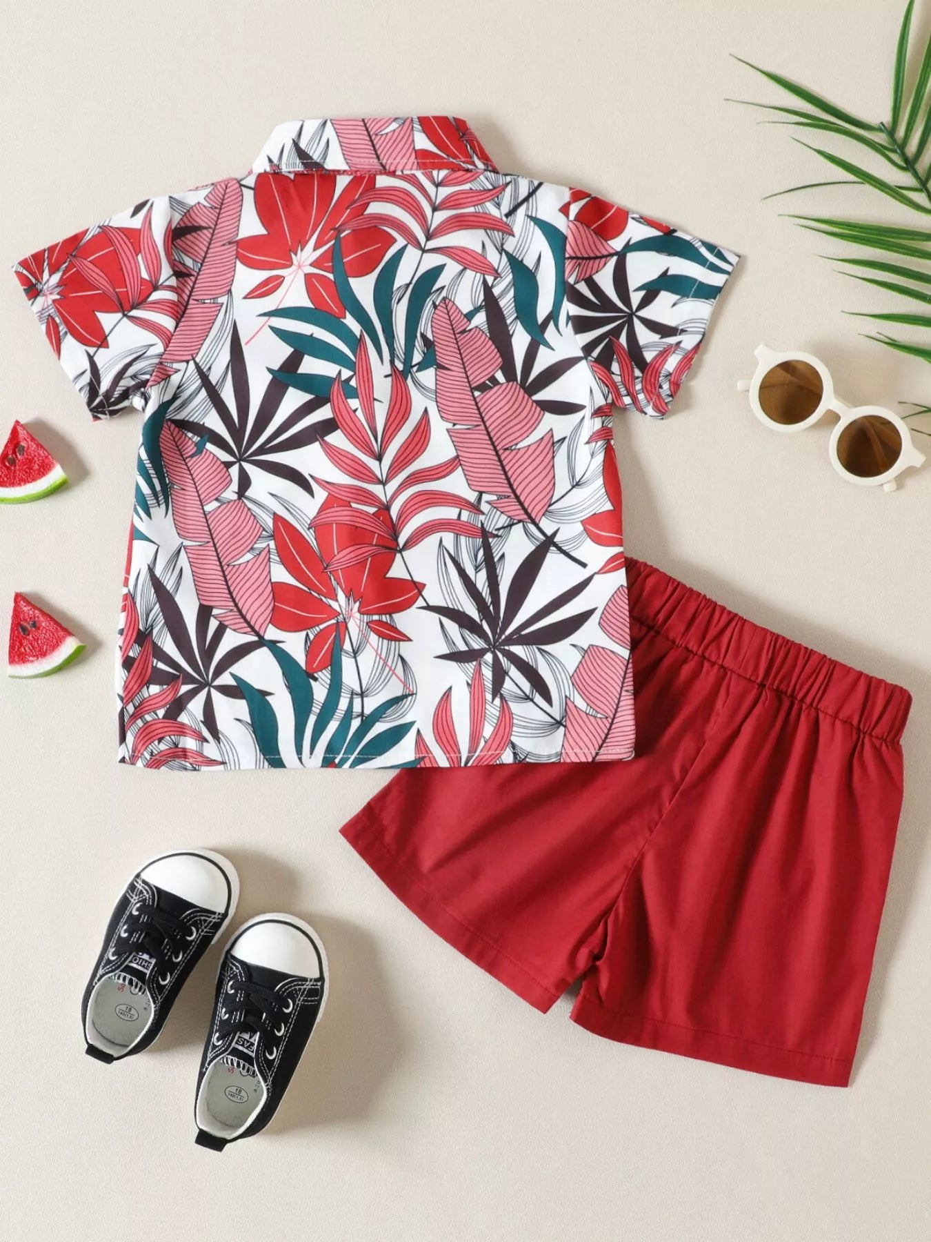 Children's Tropical Leaf Print Shirt & Shorts Set