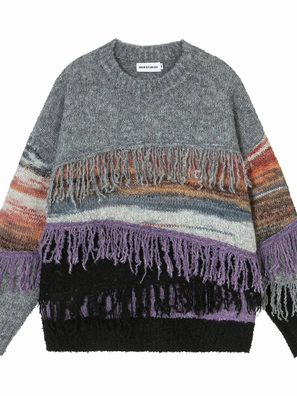 Men's Striped Fringe Round Neck Knit Sweater