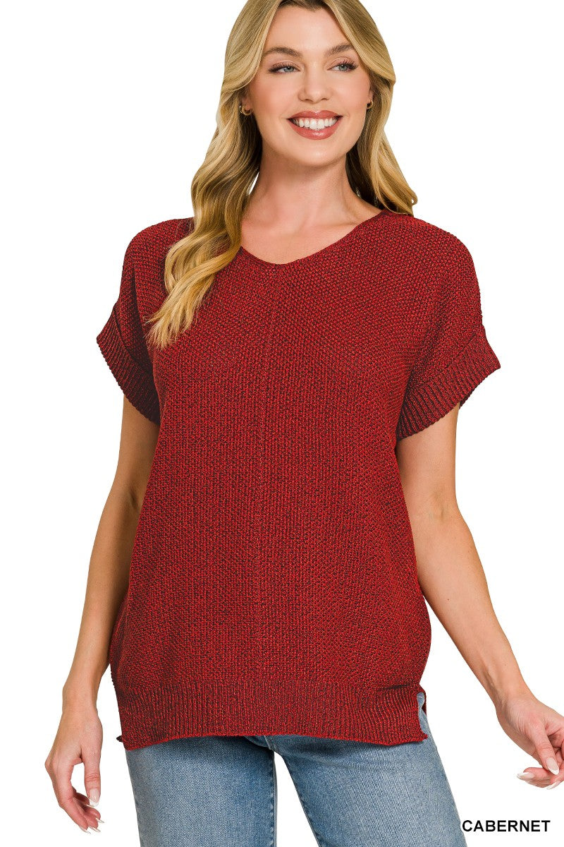 Zenana Center Seam Short Sleeve Sweater