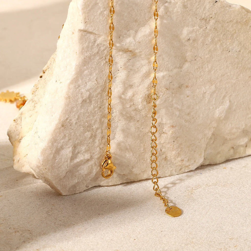 Bohemian Sun Charm Beaded Stainless Steel Necklace