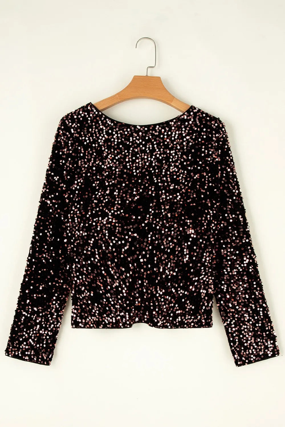 Sequin Round Neck Long Sleeve Blouse