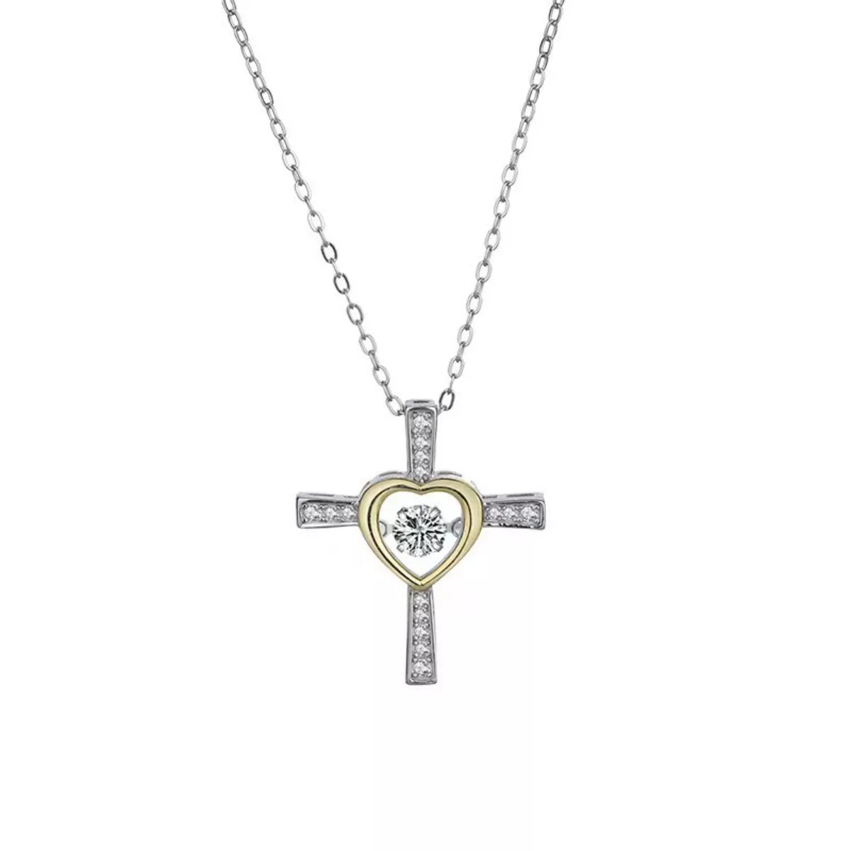925 Sterling Silver Heart Cross Necklace