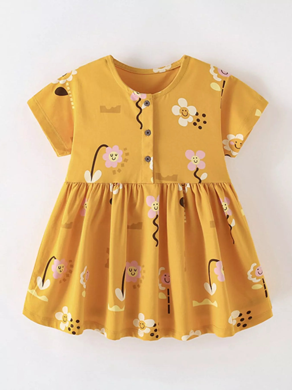 Children's Floral Print Button-Front Casual Dress