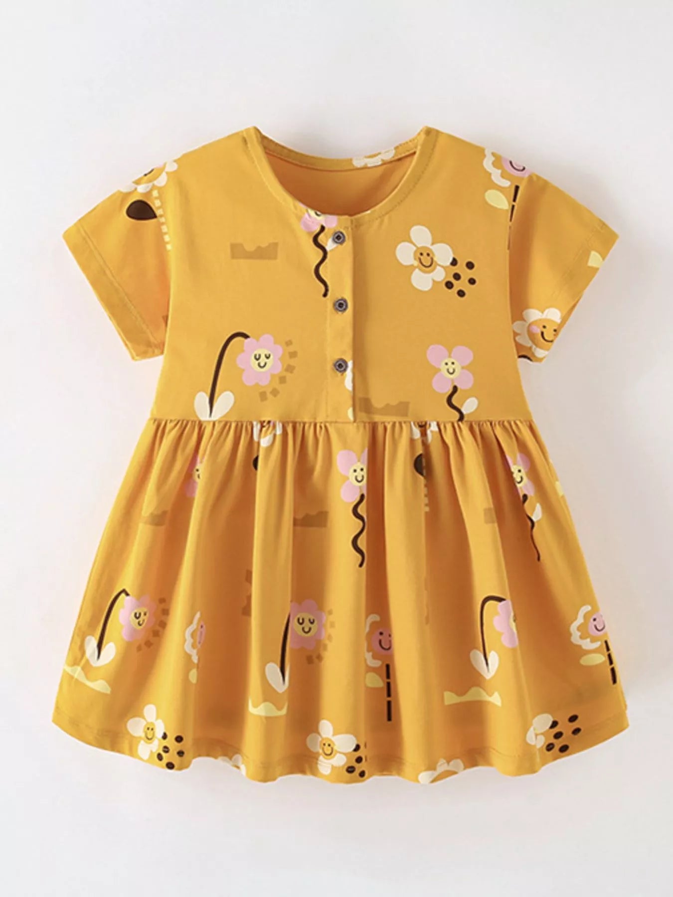 Children's Floral Print Button-Front Casual Dress
