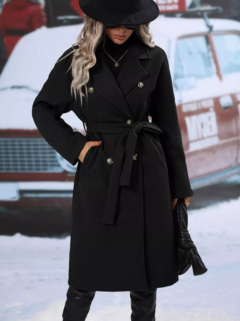 Double-Breasted Lapel Collar Overcoat