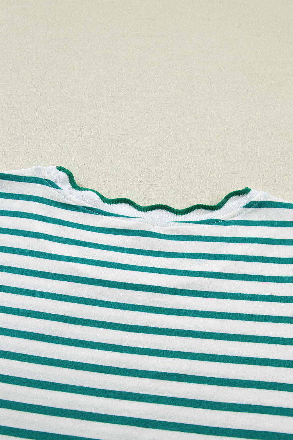 Stripe Scallop Trim Round Neck T-Shirt