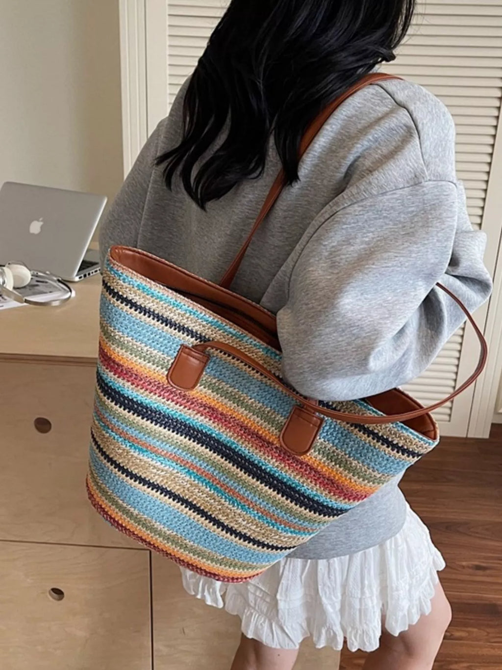 Striped Woven Shoulder Bag