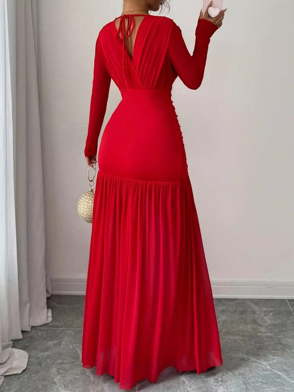 Ruched Surplice Long Sleeve Maxi Dress