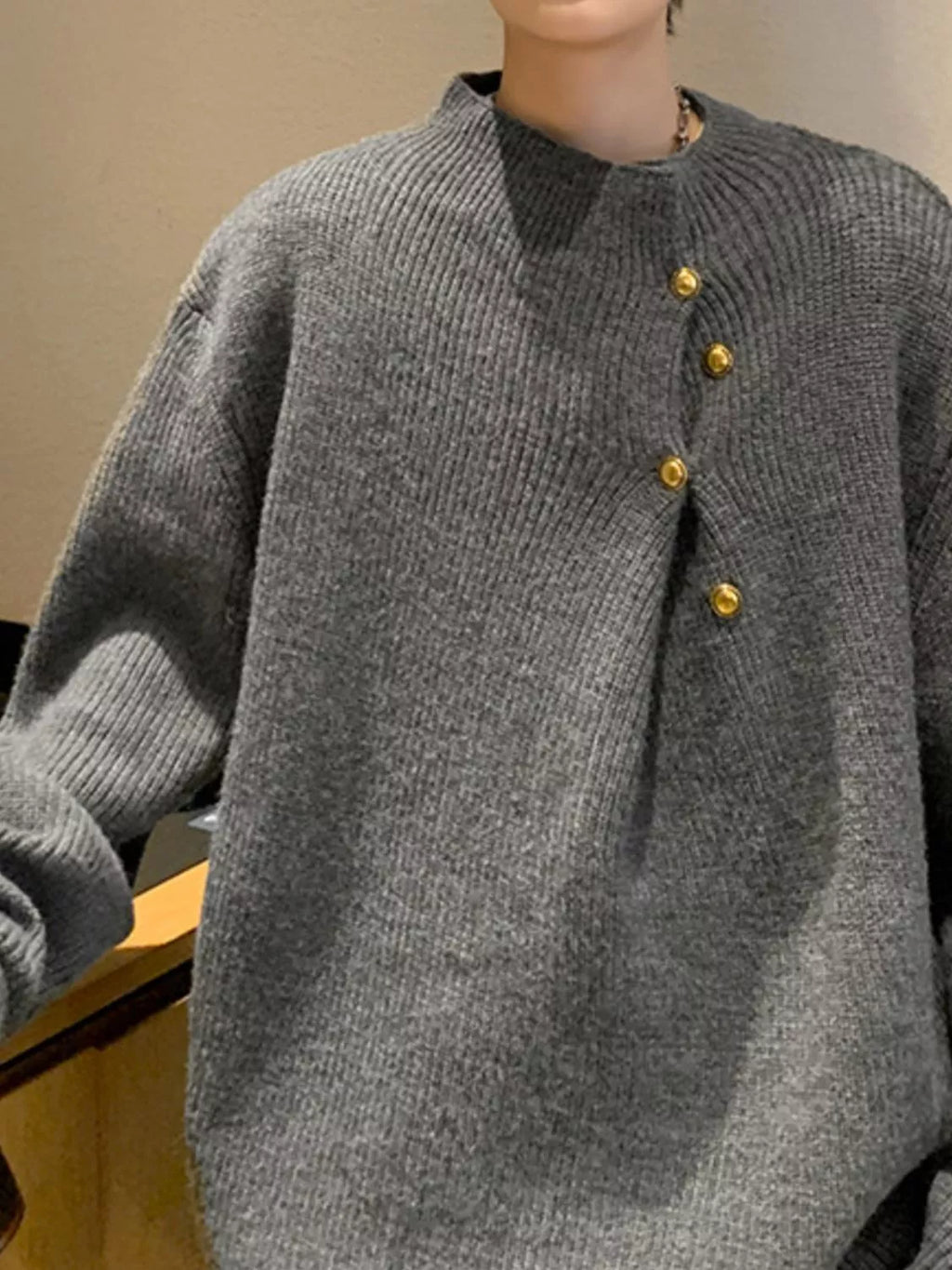Men's Button-Accent Knitted Sweater