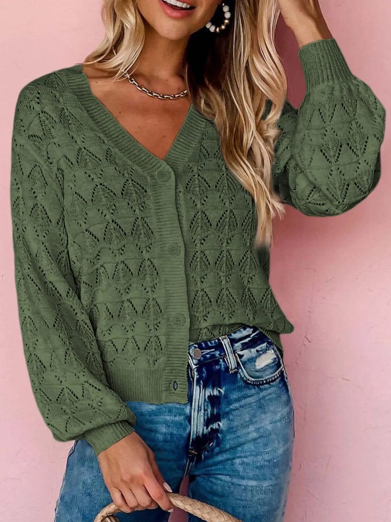 Openwork Button Up Cardigan