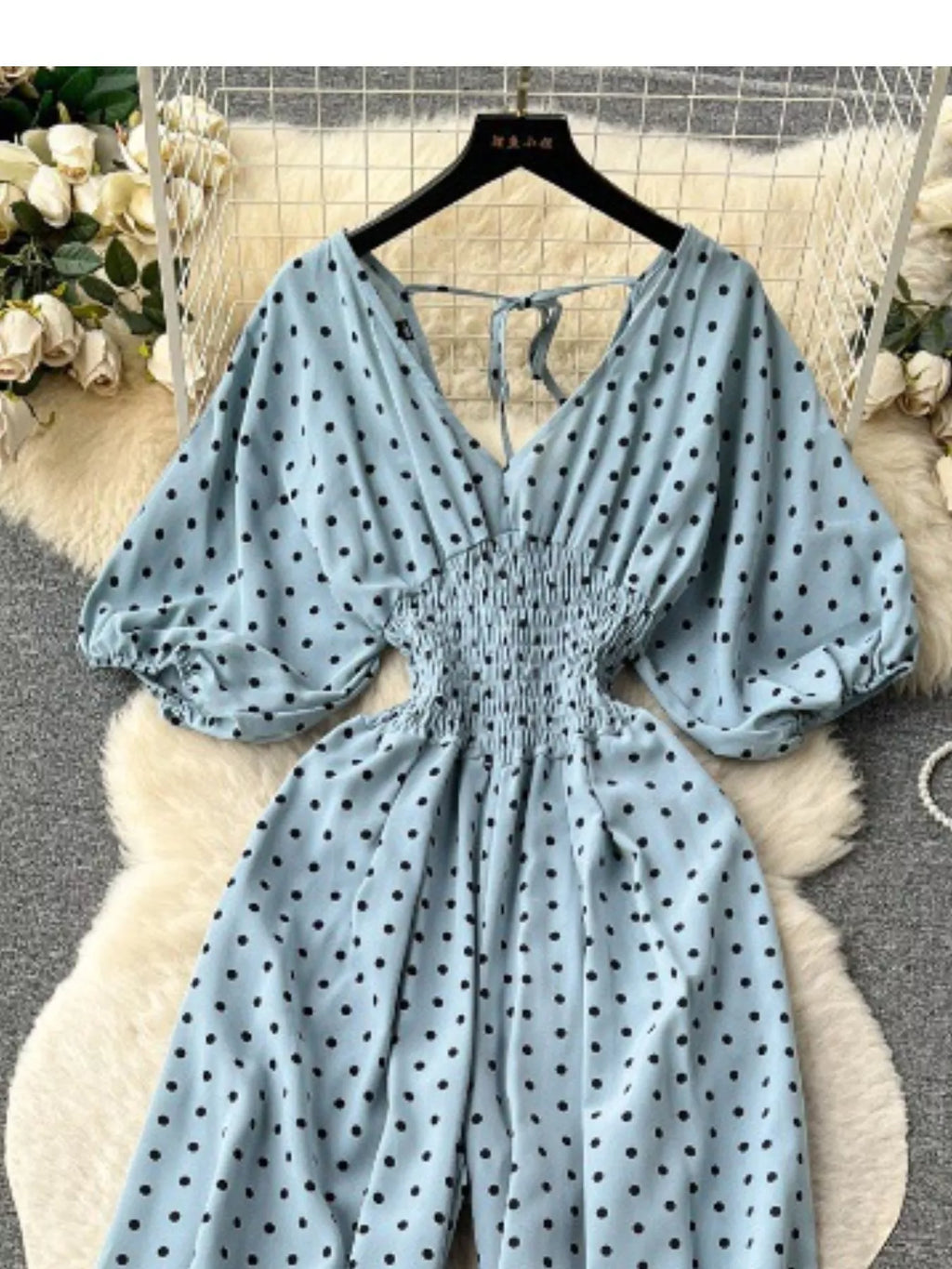 Smocked V-Neck Wide Leg Jumpsuit