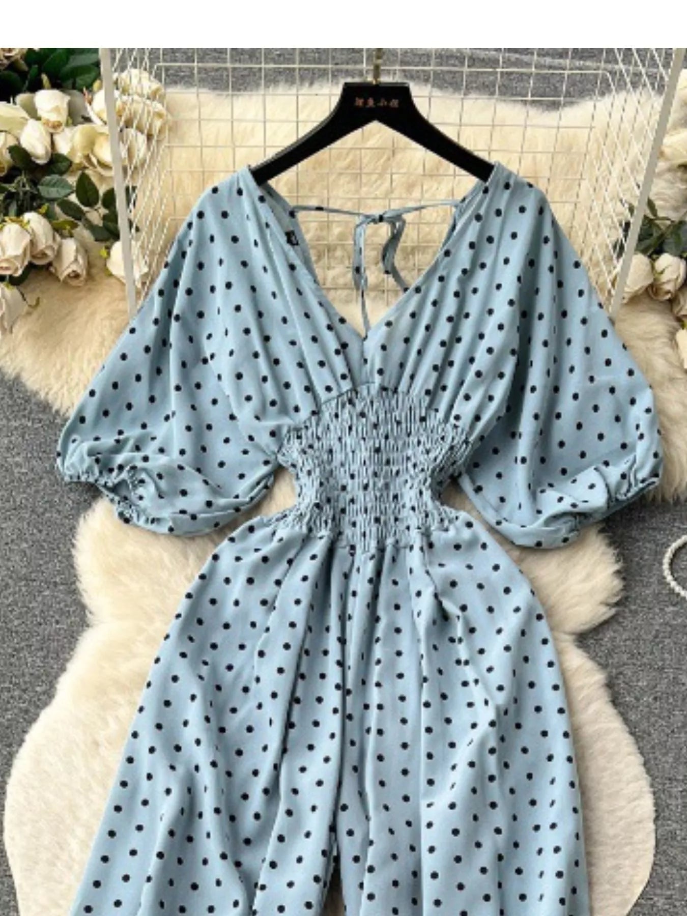 Smocked V-Neck Wide Leg Jumpsuit