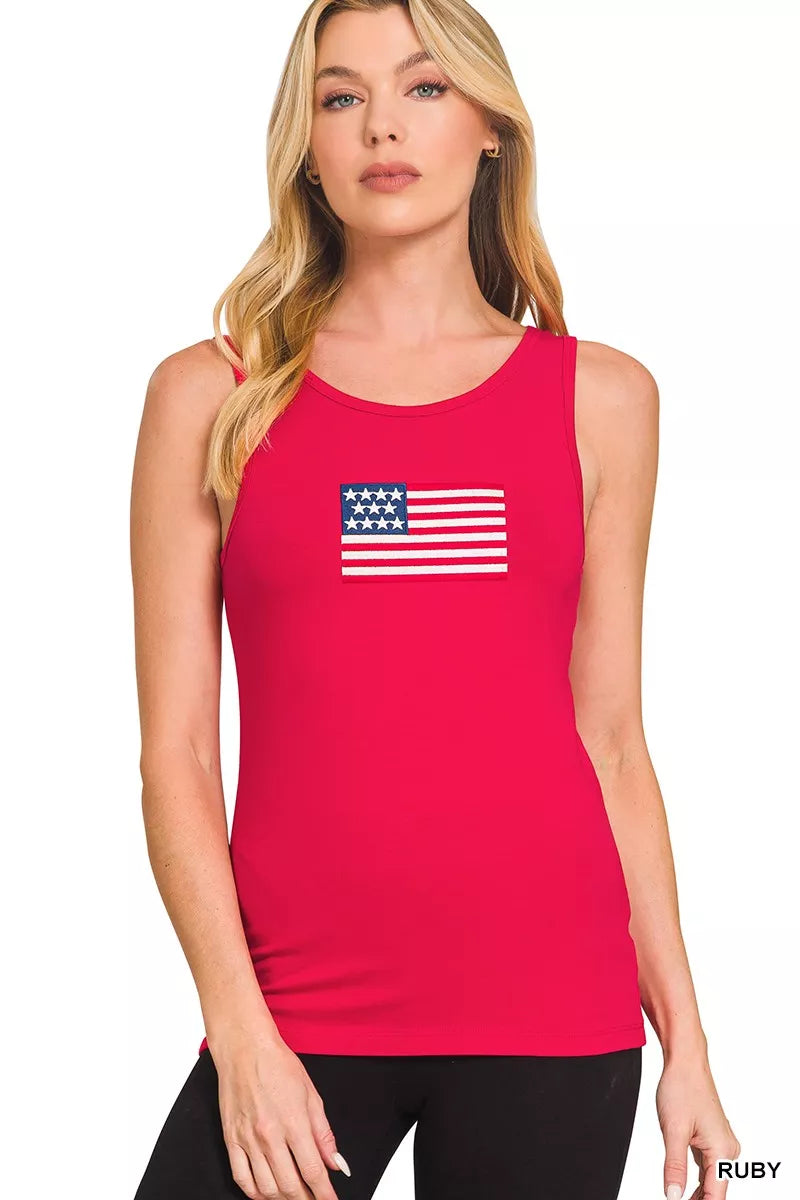 Zenana Double Scoop American Flag Embroidered Tank Top