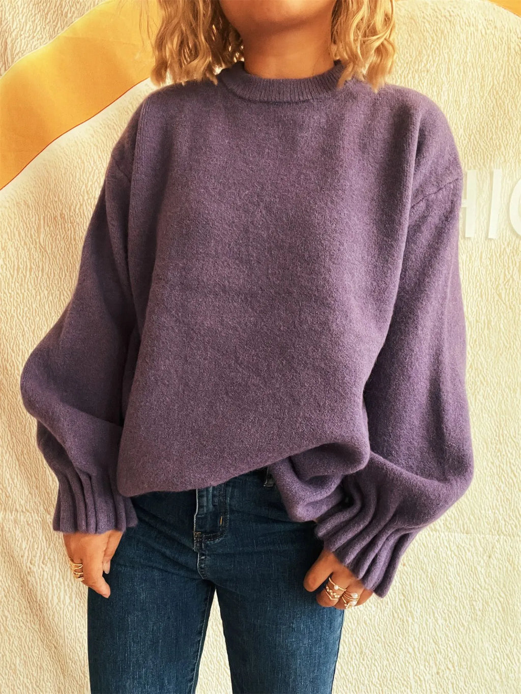 Round Neck Dropped Shoulder Sweater