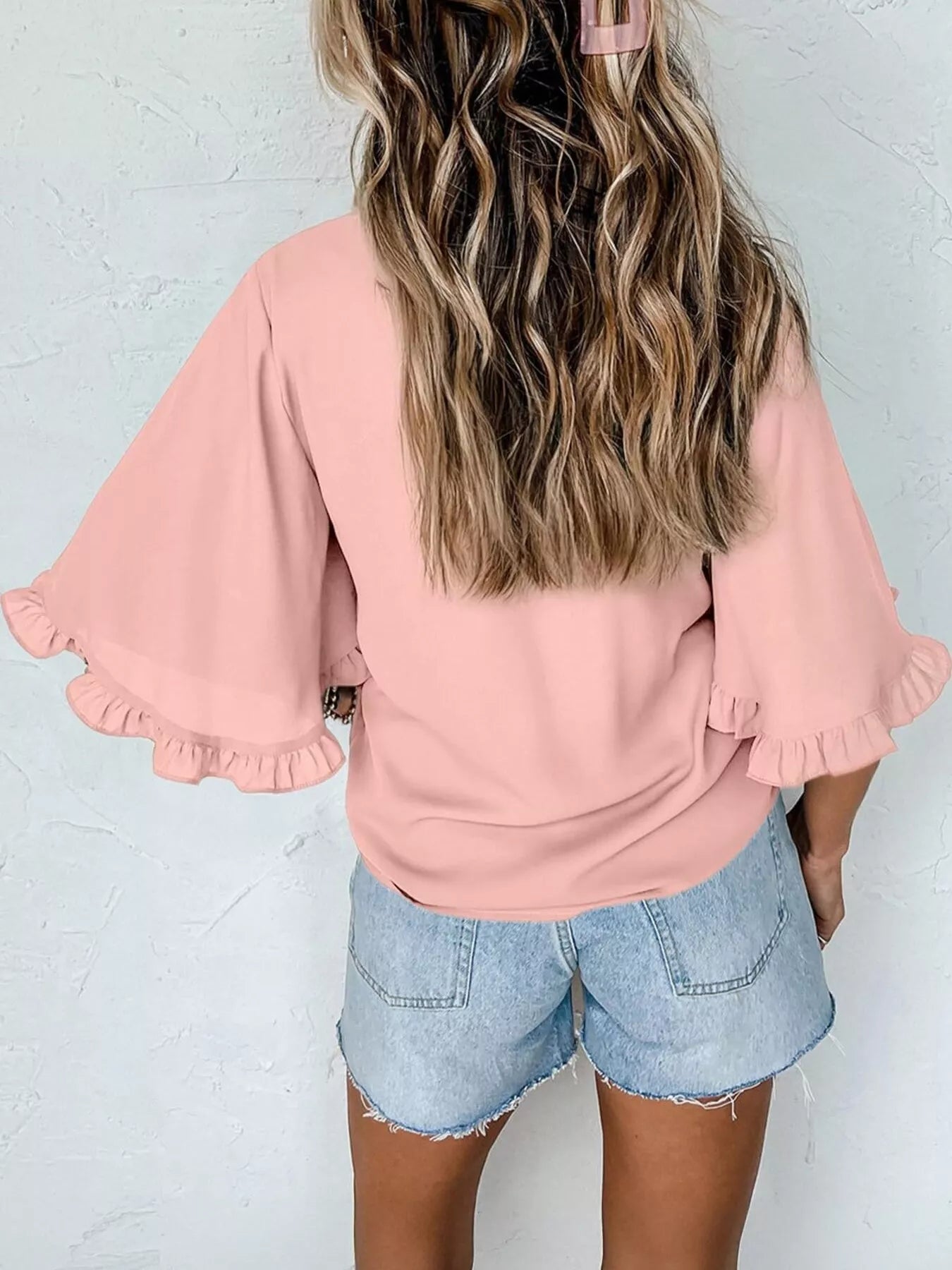 Ruffle Trim Half Sleeve Blouse