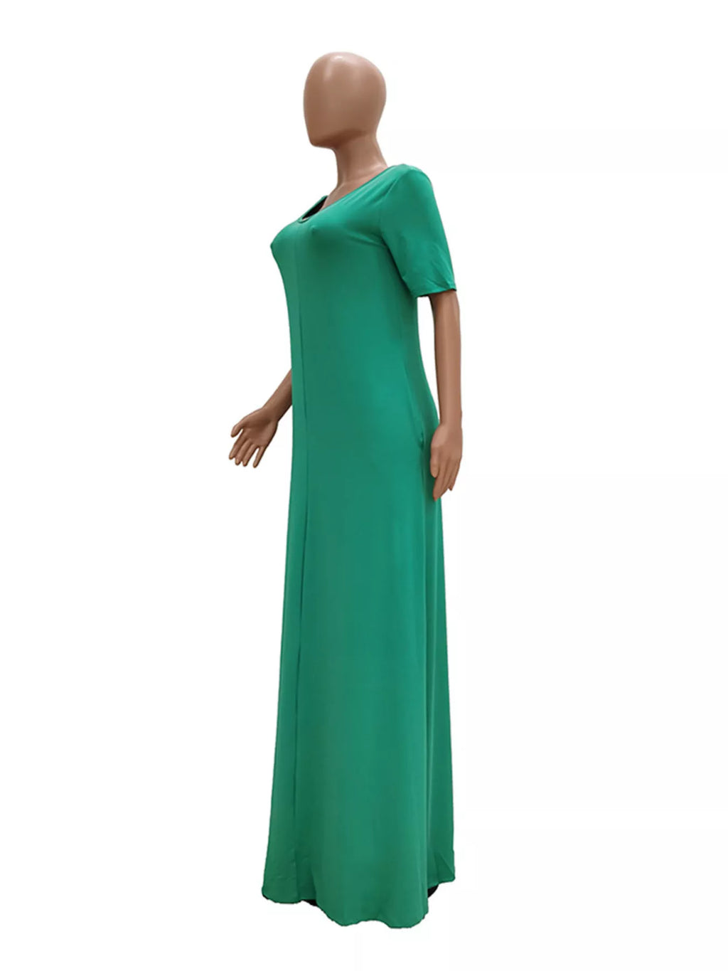 Full Size Solid Color Short Sleeve Maxi Dress Plus Size
