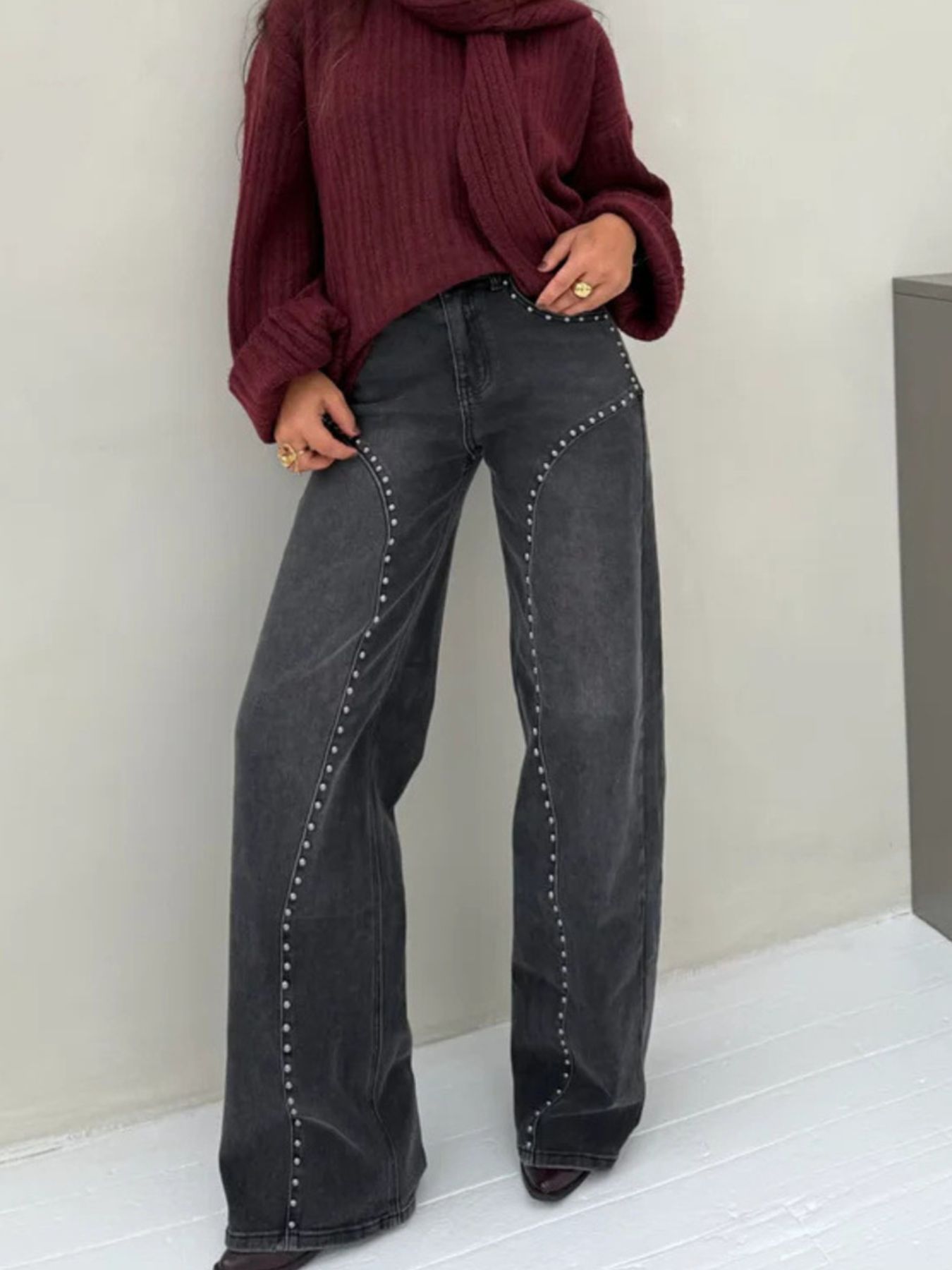 Studded Wide Leg Jeans