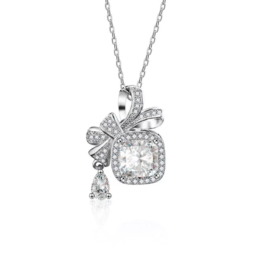 1.5 Carat Moissanite 925 Sterling Silver Bowknot Pendant Necklace