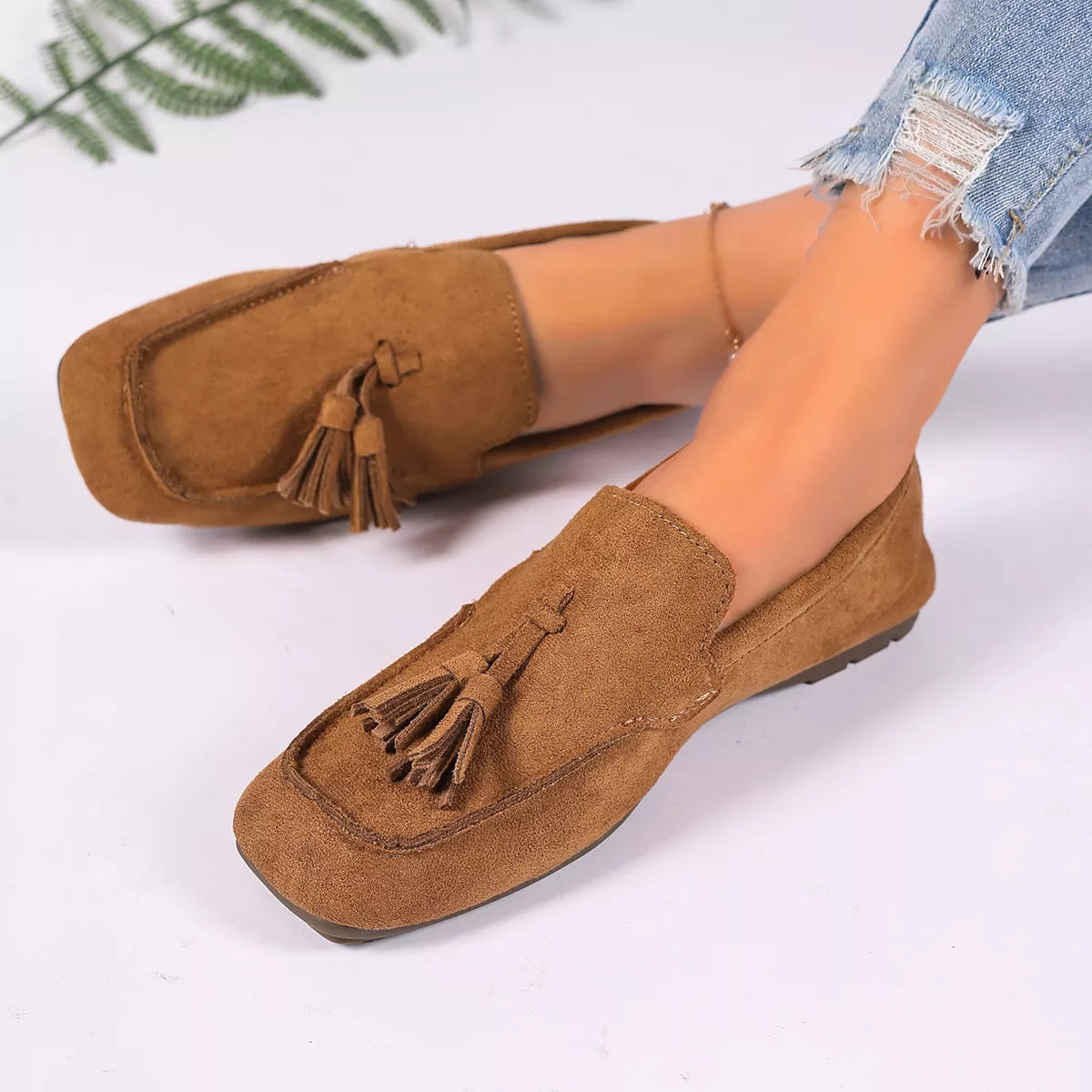 Tassel Accent Suede Loafers