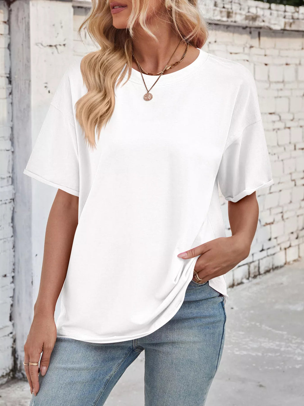 Casual Loose Fit Solid Color T-Shirt