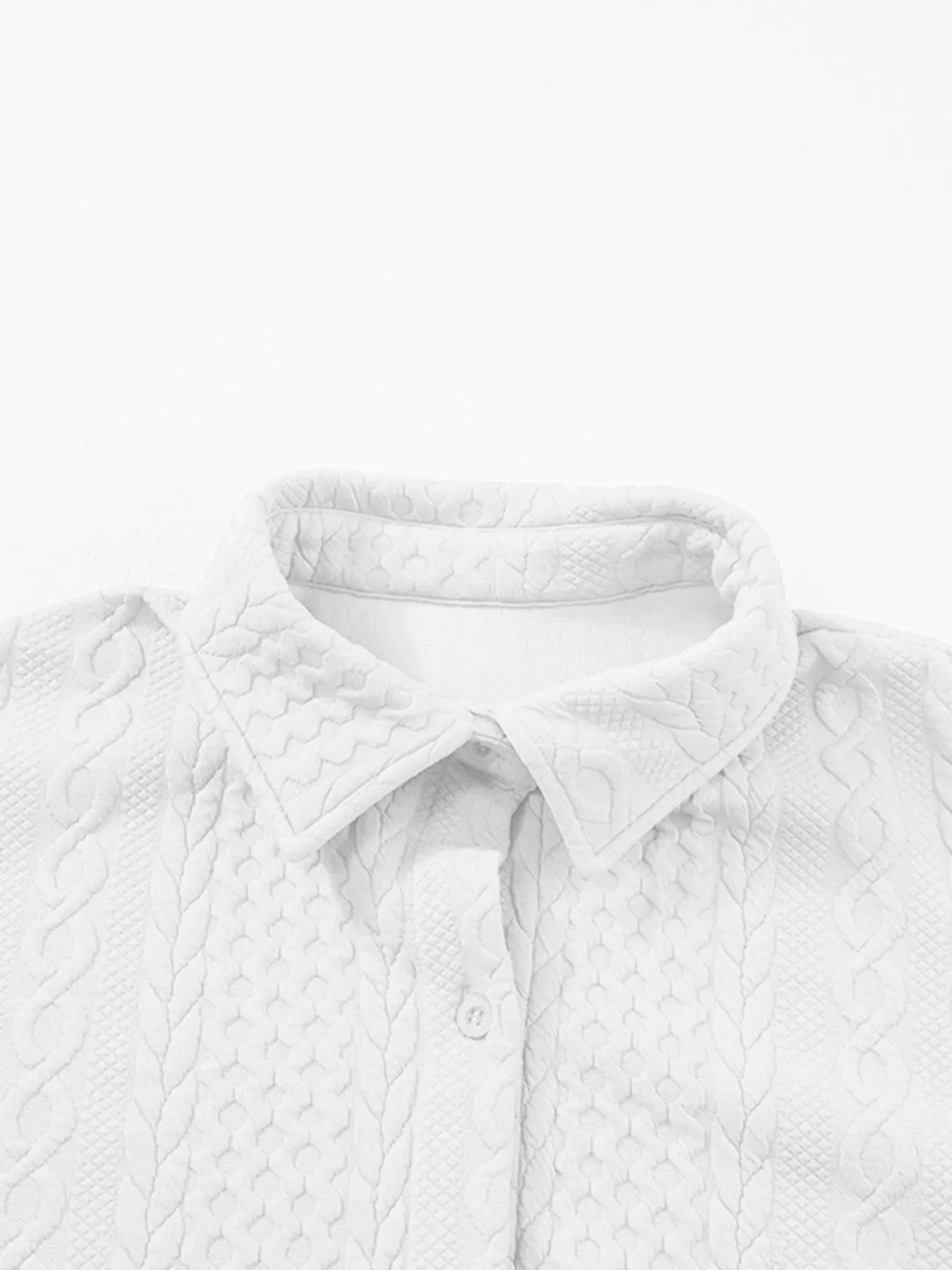 Cable Texture Puff Sleeve Loose Shacket
