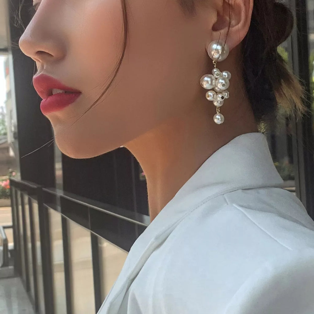 Pearl Cluster Dangle Earrings