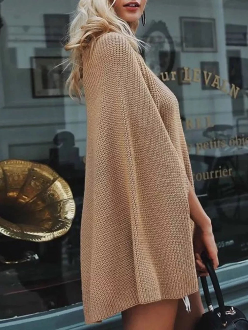 Turtleneck Knitted Cape Sweater