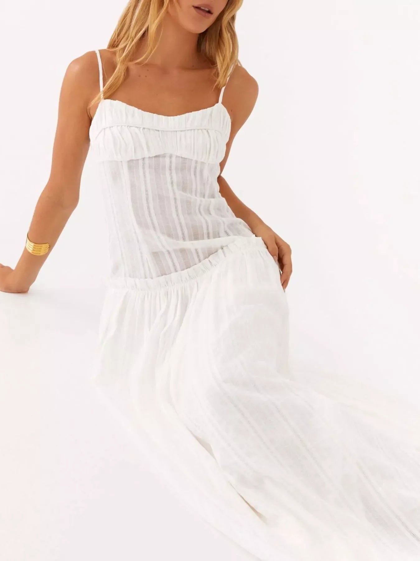 Ruched Spaghetti Strap Maxi Dress