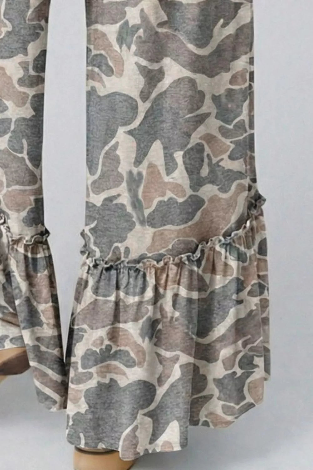 Camo Print Ruffle Hem Wide Leg Pants