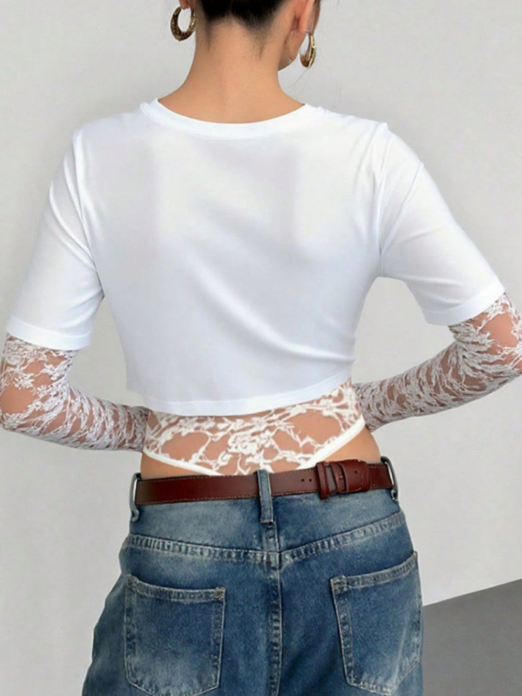 Lace Patchwork Round Neck Bodysuit