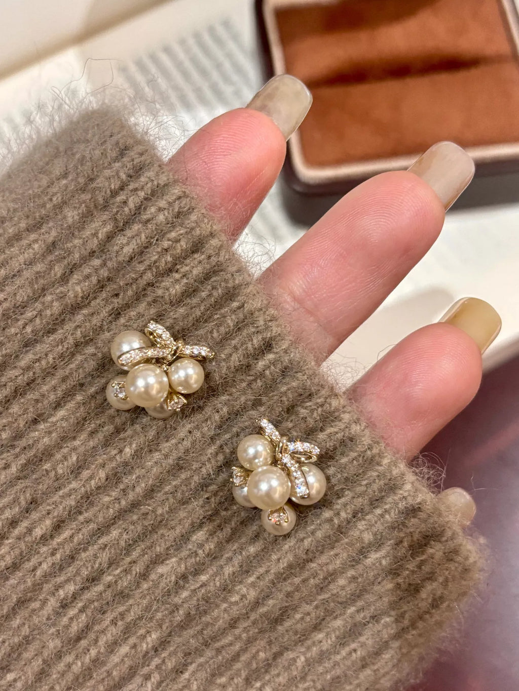 Pearl Cluster Bow Earrings