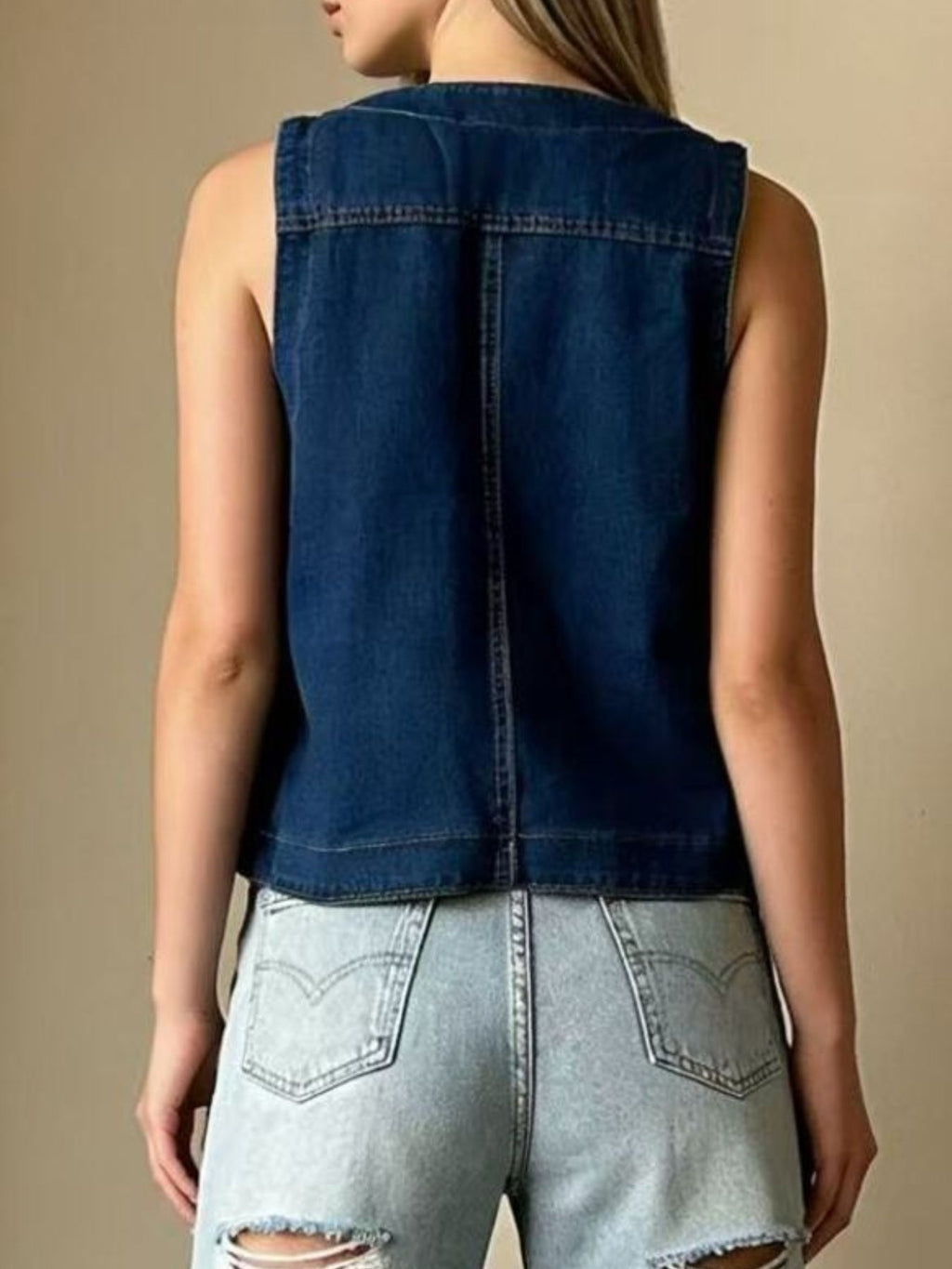 Plus Size Button-Down Denim Vest