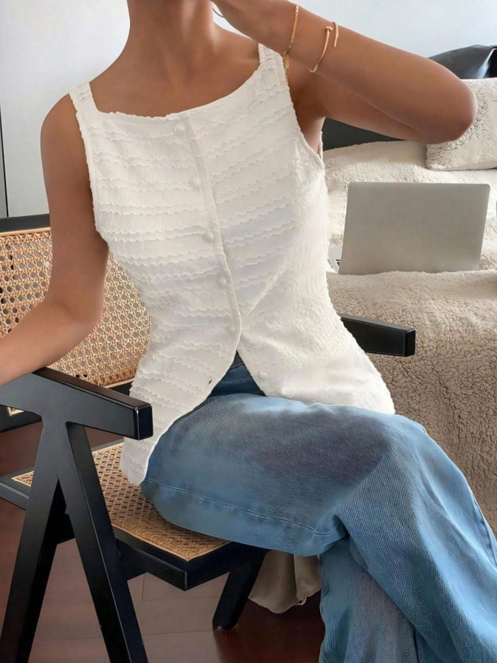 Textured Button-Front Tank
