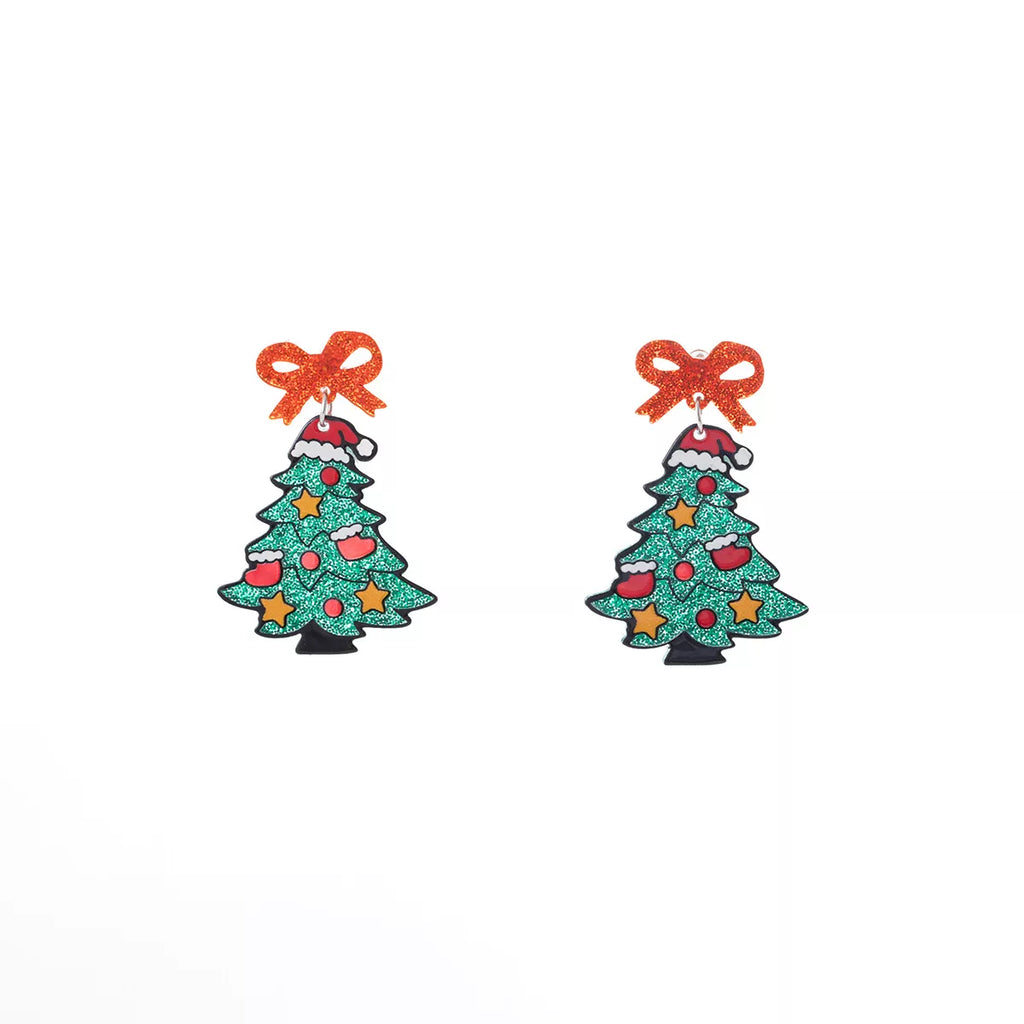 Christmas Tree Bow Dangle Earrings