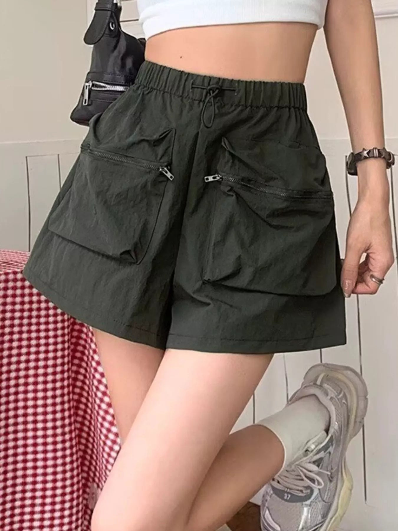 High Waist Cargo Shorts with Pockets