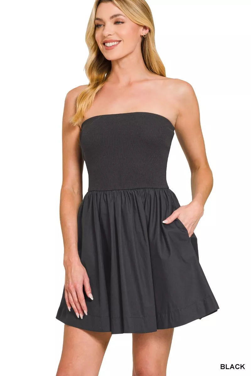 Zenana Combined Knit Tube Top Flare Mini Dress