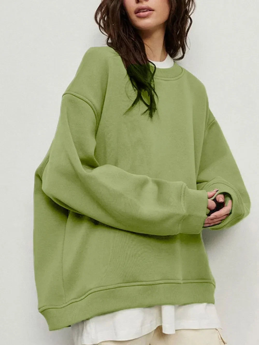 Round Neck Dropped Shoulder Long Sleeve Sweatshirt
