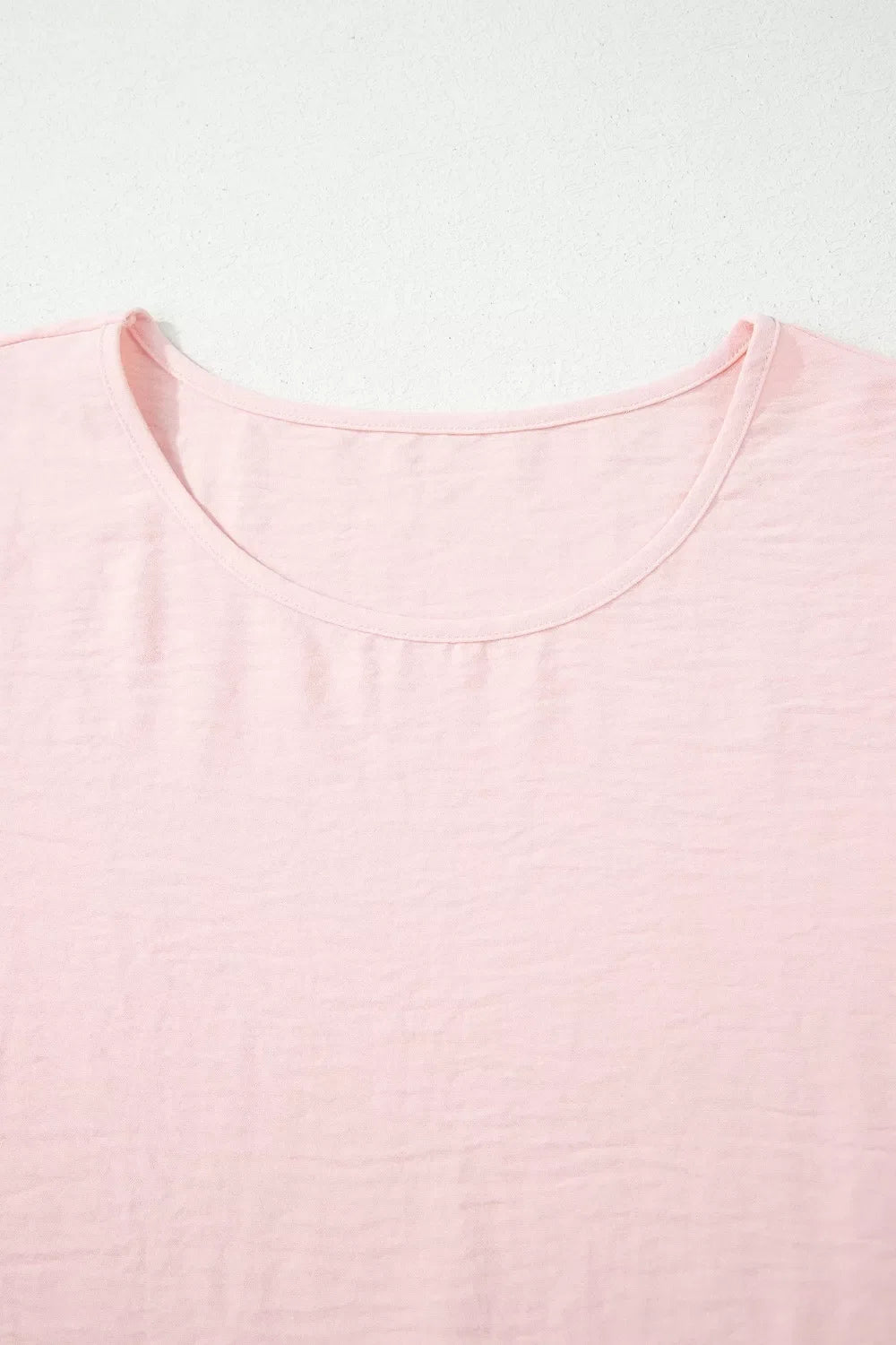 Solid Color Ruffle Trim Short Sleeve Blouse