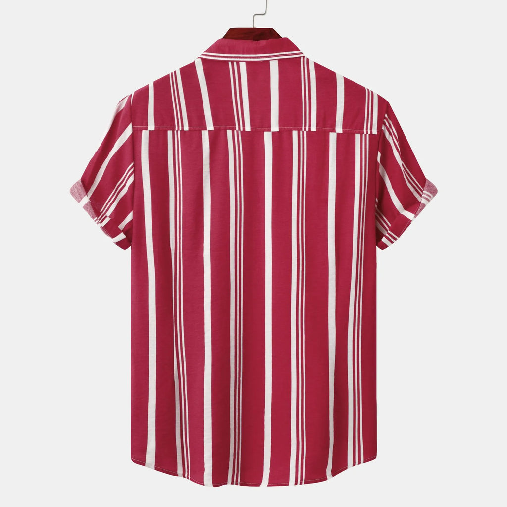 Men's Plus Size Striped Short Sleeve Button-Down Shirt