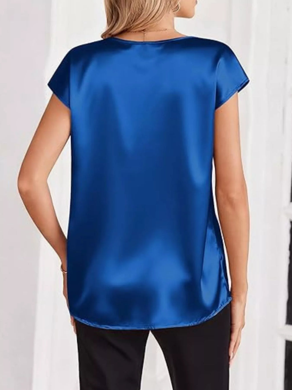Satin V-Neck Short Sleeve Blouse