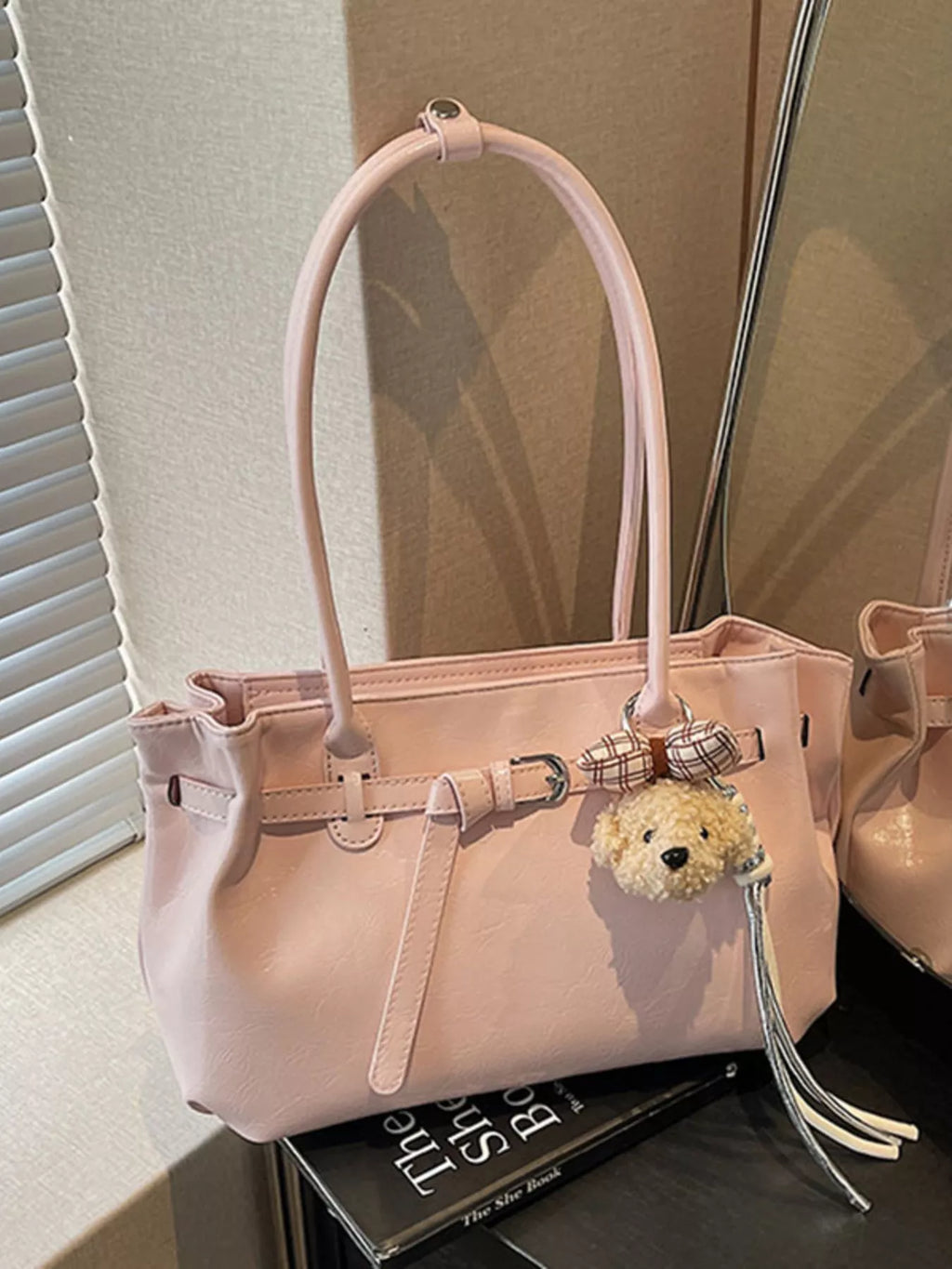 Leather Shoulder Bag with Dog Charm