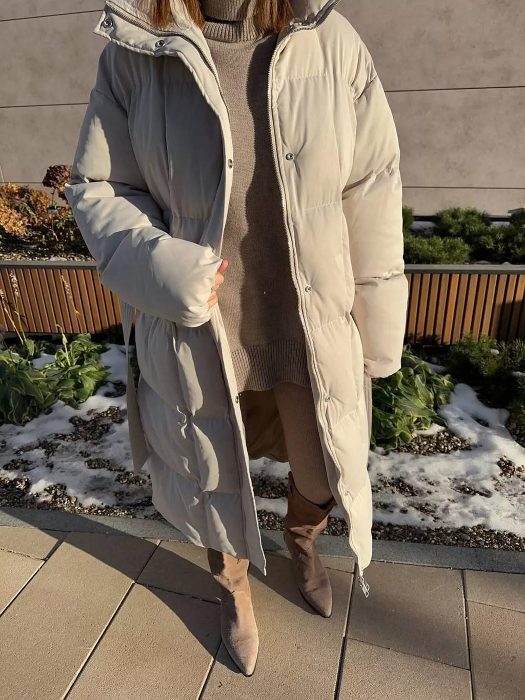 Longline Padded Winter Coat with Belted