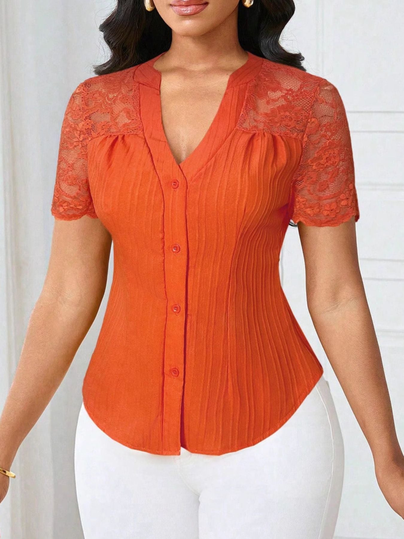 Lace Sleeve Button Up Shirt