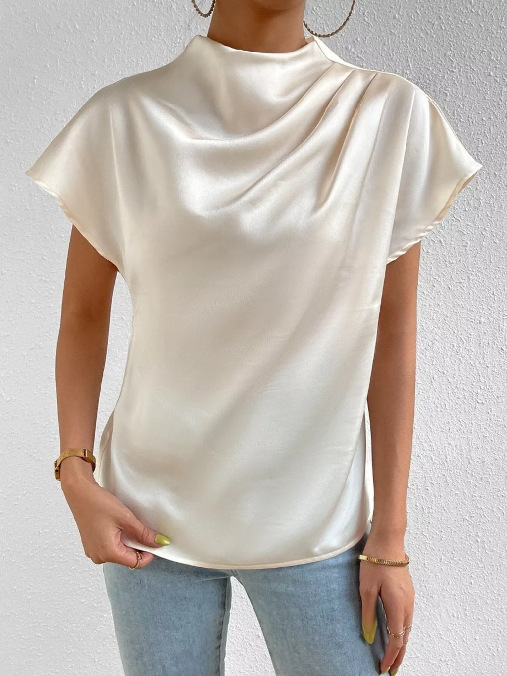 Mock Neck Satin Blouse