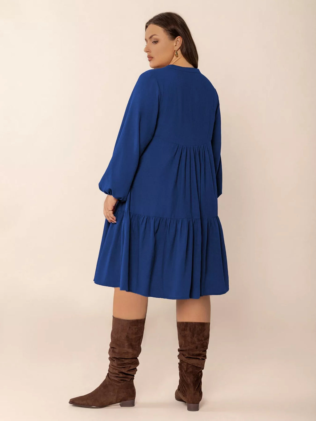 Plus Size Tie Neck Balloon Sleeve Dress