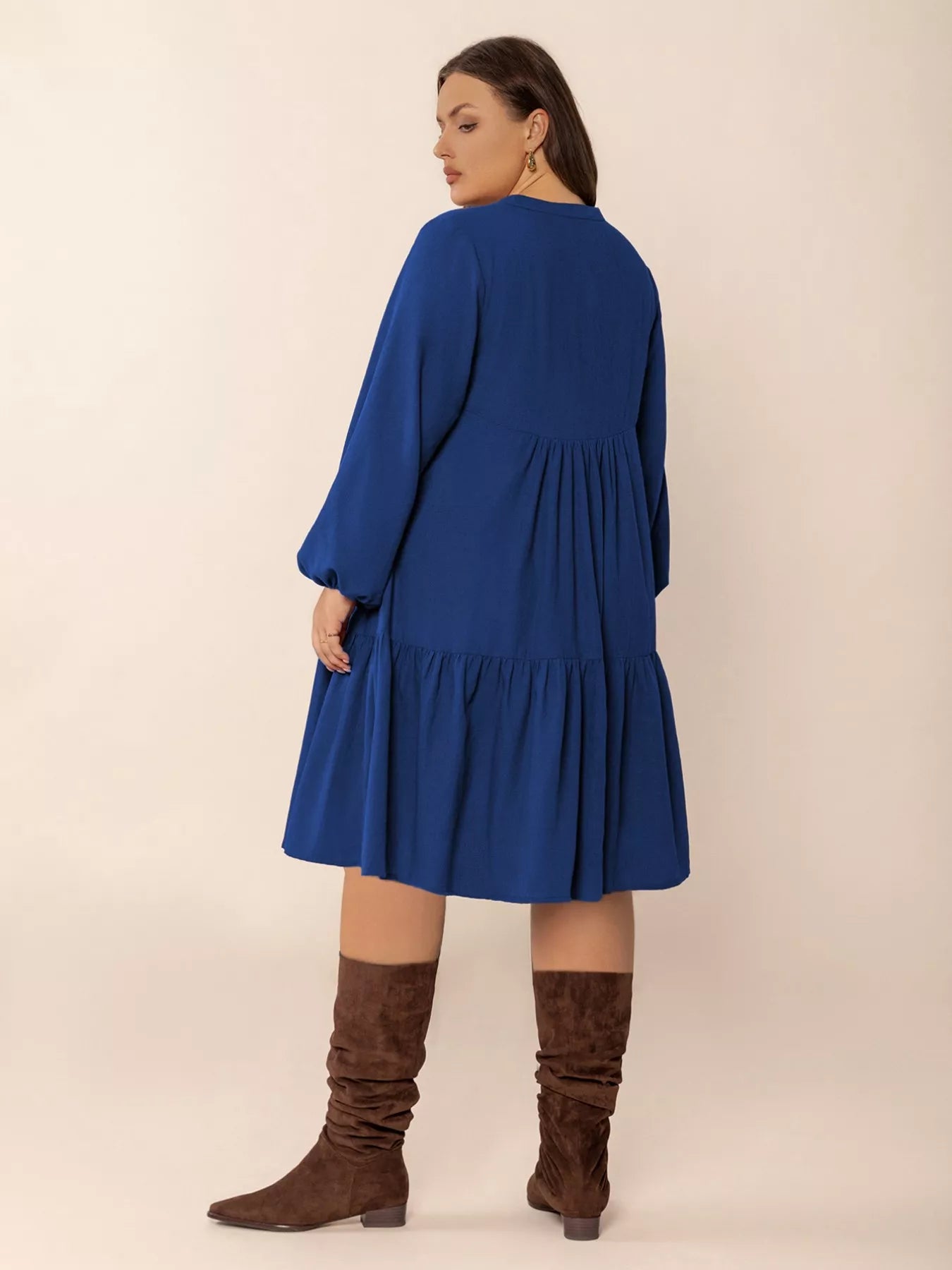 Plus Size Tie Neck Balloon Sleeve Dress