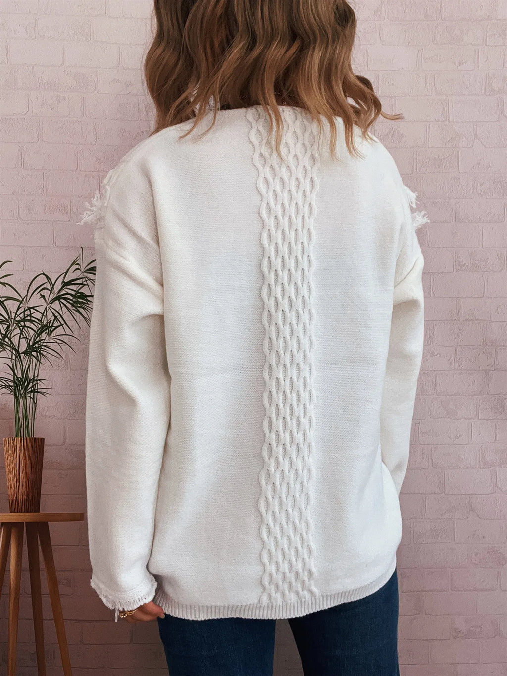 Raw Hem Lace Up Front Sweater