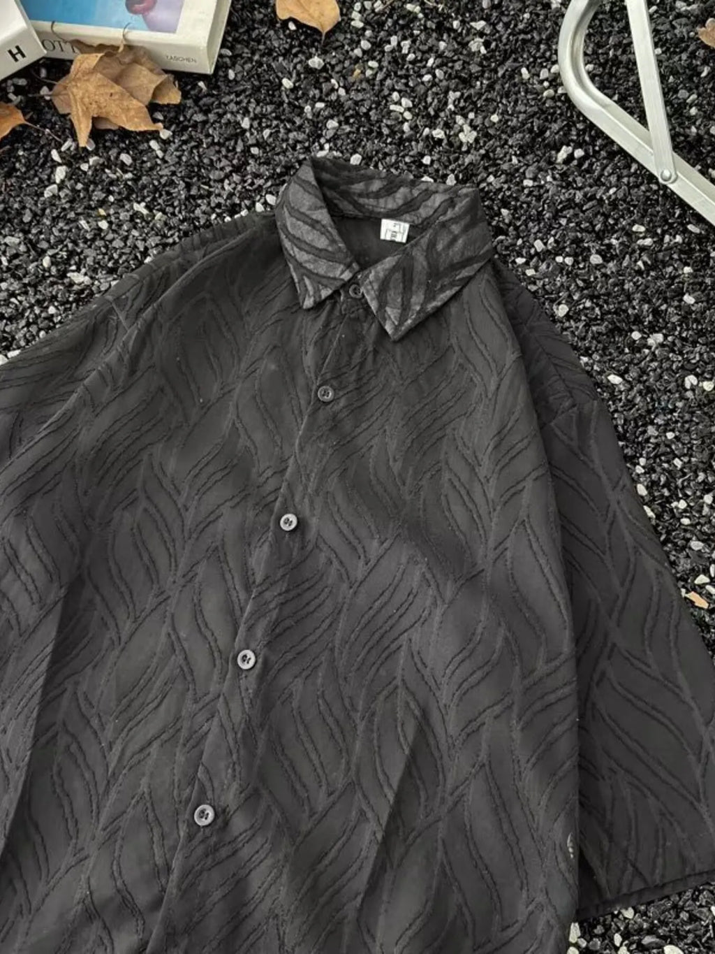 Men's Full Size Wave Pattern Short Sleeve Button-Up Shirt Plus Size