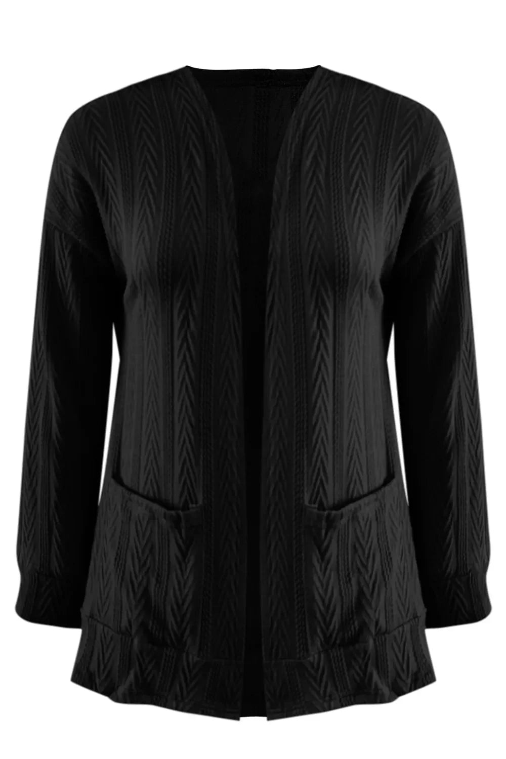 Full Size Textured Open Front Long Sleeve Cardigan