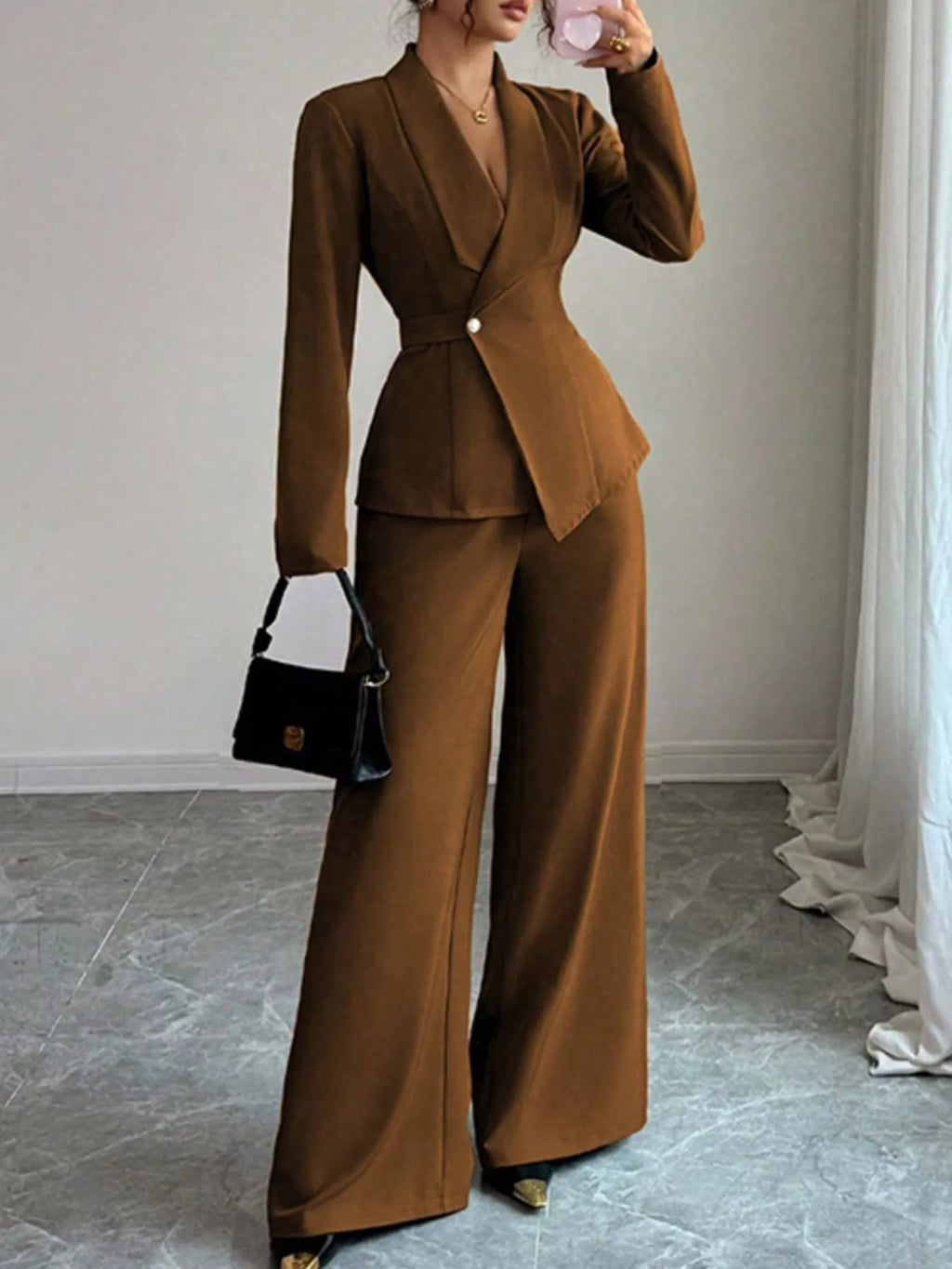 One Button Blazer and Pants Set